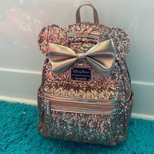 Rose Gold Sequenced Disney Parks Minnie Mouse Backpack